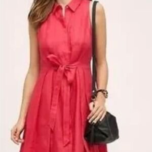 Anthropologie HD in Paris Printemps Linen Shirtdress in Raspberry, size 2